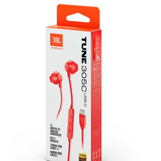 JBL Tune 305C USB - Red - Wired Hi-Res Earbud Headphones - Detailshot 15 image number null