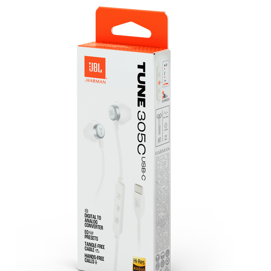 JBL Tune 305C USB - White - Wired Hi-Res Earbud Headphones - Detailshot 15 image number null