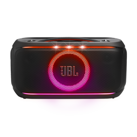 JBL PartyBox On-the-Go 2 - Black - Portable party speaker with two wireless digital mics, handle and a shoulder strap - Front image number null